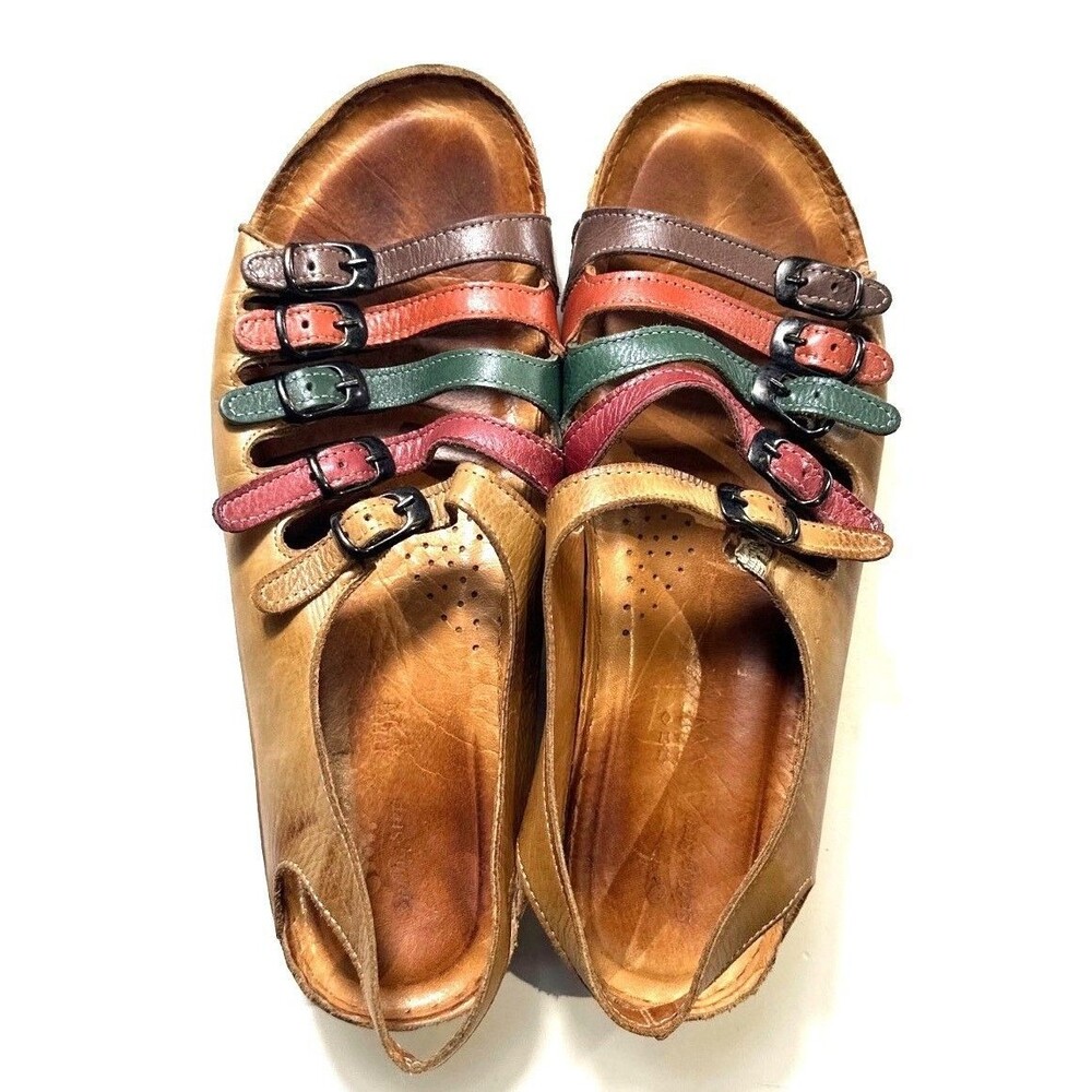 Spring Step Womens Leather Slingback Sandals With Multi-Color Straps & Adjustabl